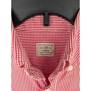 J.Crew Mens Red White Gingham Micro Check Button Up Shirt Cotton Size S 14-14.5